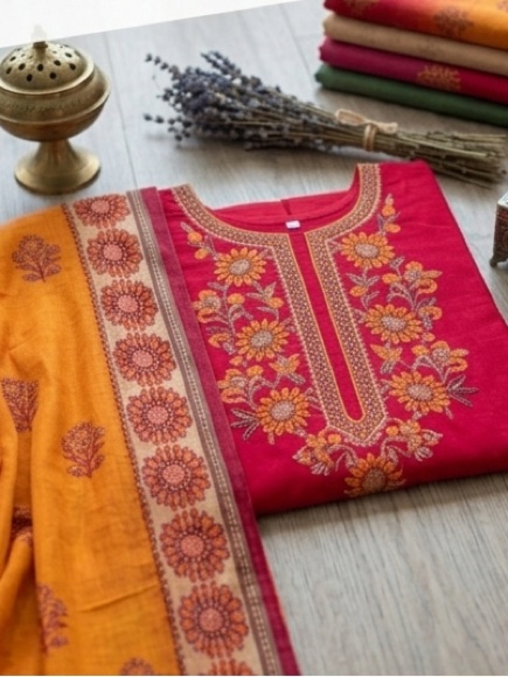 Punjabi salwar kameez Large Embroidered Pink Orange suit Kurta Set